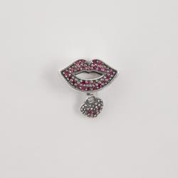 Berloque separador boca cravejada rosa com pingente coração 13mm envelhecido