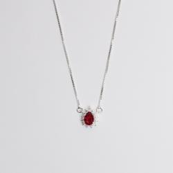 Colar zircônia gota rubi com cravejado 11mm v15 45cm