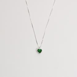 Colar zircônia coração esmeralda embutida 6mm 40cm