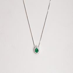 Colar zircônia gota esmeralda com cravejado 10mm 45cm