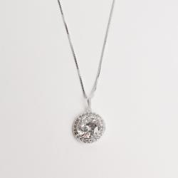 Colar pingente zircônia redonda com cravejado 14mm 45cm