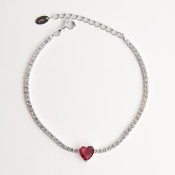 Pulseira Riviera 2.1 com zircônia coração rubi 16+4cm