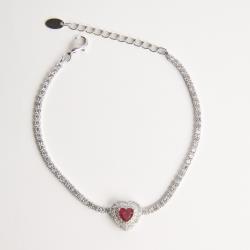 Pulseira Riviera 2.1 zircônia coração rubi com cravejado 16+4cm
