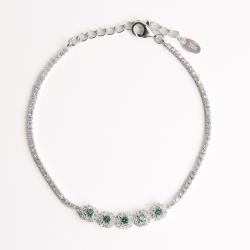 Pulseira Riviera entremeio quadrados cravejados detalhe turmalina 16+4cm