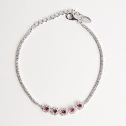 Pulseira Riviera entremeio quadrados cravejados detalhe rubi 16+4cm