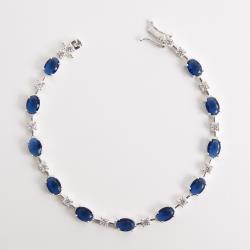 Pulseira Riviera fio faca zircônias ovais safira e redondas cristal 18,5cm fecho gaveta