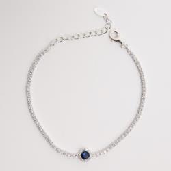 Pulseira Riviera 2mm com círculo vazado cravejado safira 16+4cm