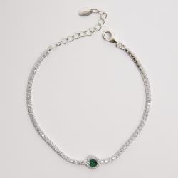 Pulseira Riviera 2mm com círculo vazado cravejado esmeralda 16+4cm