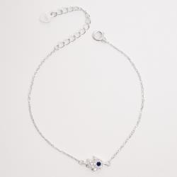 Pulseira entremeio mão cravejada 8mm detalhe zircônia azul 16+4cm