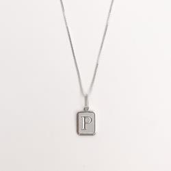 Colar pingente placa letra P 12mm 45cm