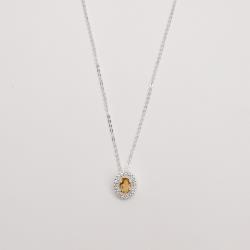 Colar zircônia oval amarela com cravejado 11mm corrente cadeadinho 45cm