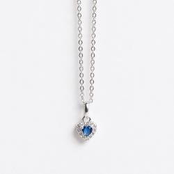 Colar pingente zircônia coração safira com cravejado 6mm corrente cadeadinho 40cm