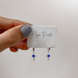 Argola click 10mm pingentes cruz e zircônia azul bic