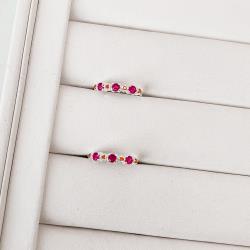 Anel zircônias redonda pink e laranja