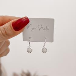 Argola 10mm pingente quartzo branco tarraxa